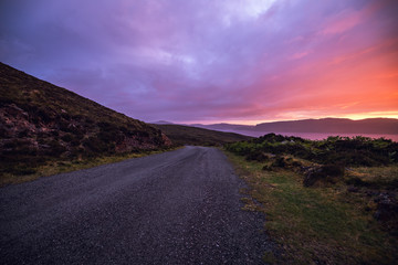 Beautiful scenic landscape of Scotland nature with beautiful evening sun set sky.