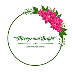 Abstract pink wreath frame, text for various card merry and bright. Vector