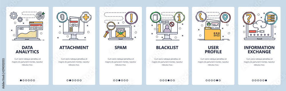 Poster website and mobile app onboarding screens vector template