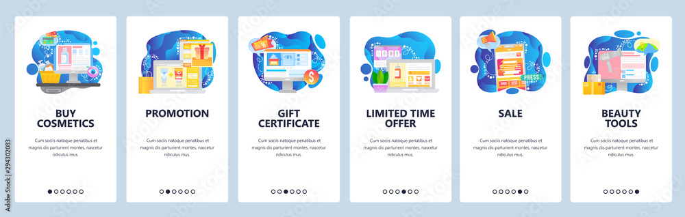 Aufkleber website and mobile app onboarding screens vector template