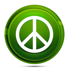 Peace sign icon glassy green round button illustration