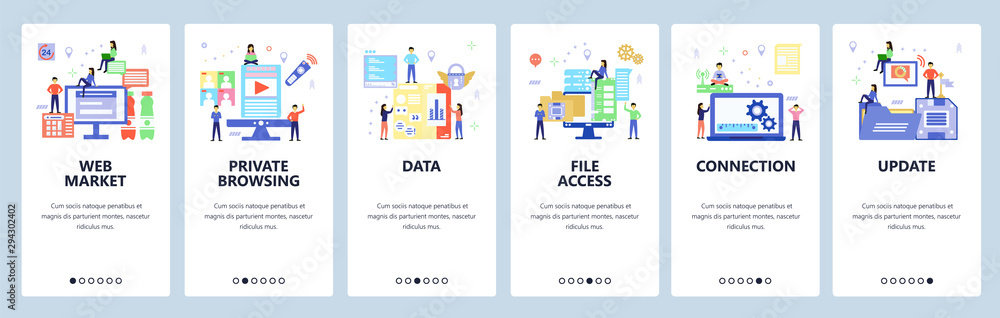 Poster website and mobile app onboarding screens vector template