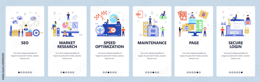 Poster website and mobile app onboarding screens vector template