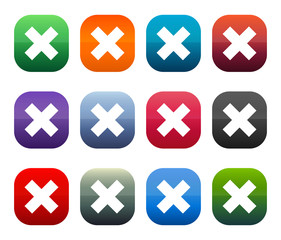 Cross icon shiny square buttons set illustration design