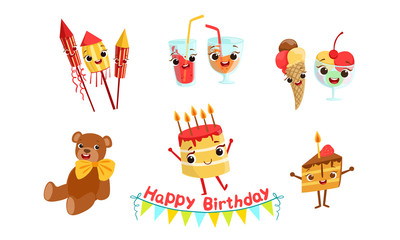 Set of attributes for celebrating a birthday. Vector illustration.