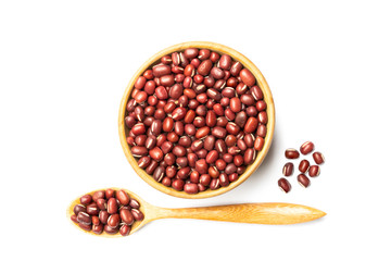 Red Beans in wooden bowl and wooden spoon