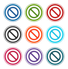 Obraz premium Prohibition icon flat round buttons set illustration design