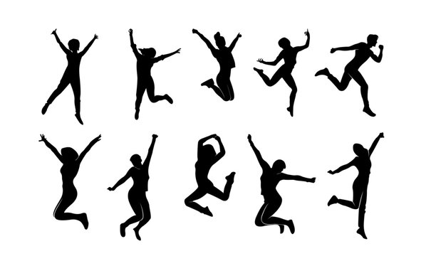 set young people jump fun logo icon design vector