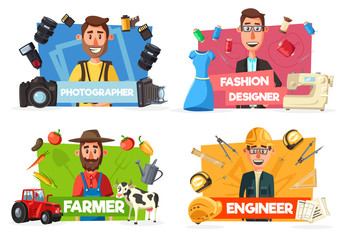 Farmer, tailor, photographer, engineer professions