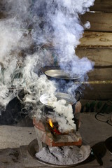 Old cooking pot stove using firewood As fuel.