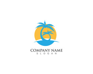 Palm logo tree template and vector illustration