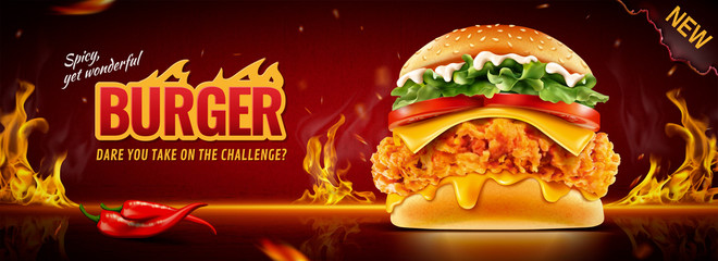 Hot fried chicken burger banner ads