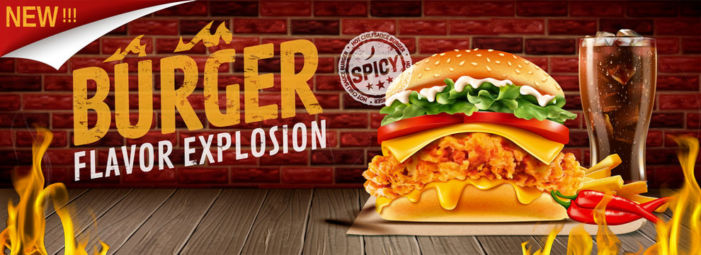 Hot fried chicken burger banner ads
