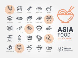 Asia Foods icon collection - obrazy, fototapety, plakaty