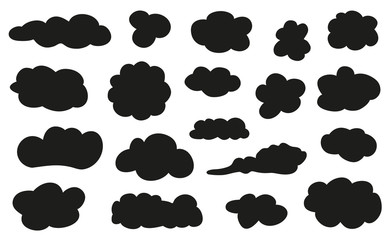 Clouds on isolation background. Doodles on white. Hand drawn samples. Black and white illustration