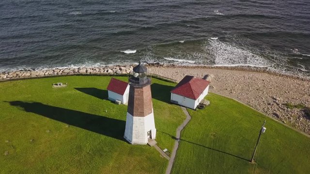 Overhead aerial view of Lighthouse at Point Judith on the Narragansett coast