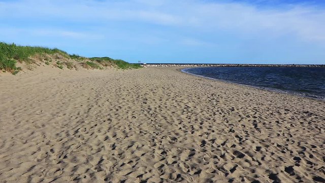 Point Judith Harbor Refuge in Rhode Island USA, panning shot