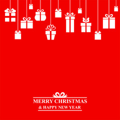 Fototapeta na wymiar Vector illustrations of Christmas greeting card with hanging gifts on red background