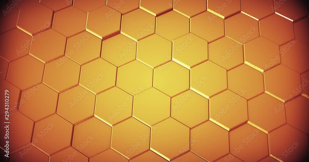 Poster abstract geometric honey gold hexagone background. 4k seamless loop. 3d render.