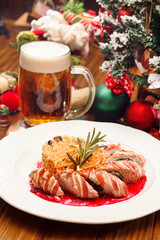 sausages with cabbage on Christmas table