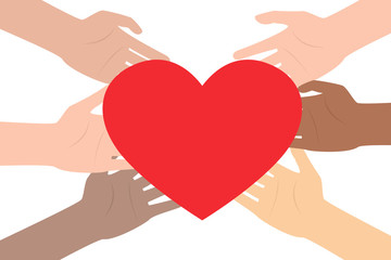 human hands holding red heart vector illustration