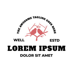 Two couple birds with branch form love shape logo