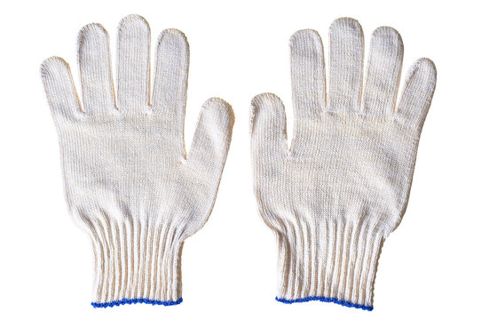 Two New Clean Textile Gloves For Save Hands On Hard Works Or Gardening Isolated On White Background. Top View