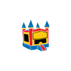 Colorful bouncing balloon castle icon design