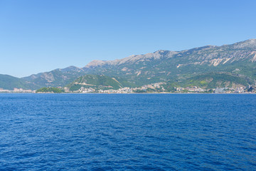 Fototapeta premium Budva Riviera in Montenegro, view from the sea on a summer day