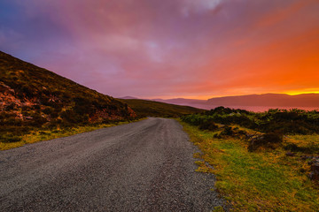 Fototapeta na wymiar Beautiful scenic landscape of Scotland nature with beautiful evening sun set sky.