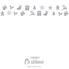 Happy New Year or Christmas card with Xmas ornaments. Vector