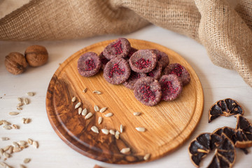 Dietary sweets without sugar. Dessert made from natural ingredients, home cooking. Candy for a healthy diet, vegetarian