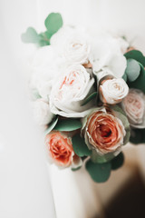 Wonderful luxury wedding bouquet of different flowers