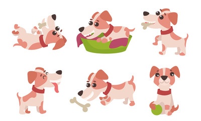 Vector Illustrations Characters Set With Cute Jack Russell Terrier Daily Activity