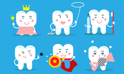 Set Of Healthy Teeth Concept Vector Illustrations Cartoon Characters