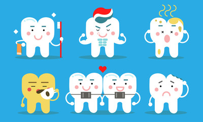 Set Of Healthy Teeth Concept Vector Illustrations Cartoon Characters