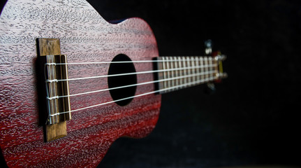 Fototapeta premium Mahogany ukulele close-up on dark background