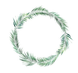 Round frame of green tropical palm leaves.