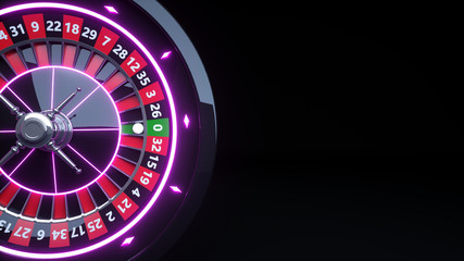 Online Casino Roulette Wheel Gambling Concept With Neon Lights - 3D Illustration