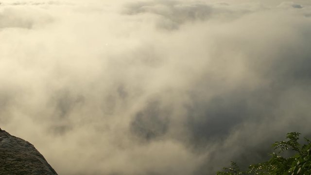 Morning mood and fog on mountain and sun with colorful clouds beatiful. Landscape sea fog and Sunrise Khao Phra Ya Dern Thong View Point. Phatthana Nikhom, Lopburi Thailand