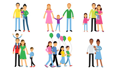 Fototapeta na wymiar Set With Happy Family Relationships Concept Vector Illustrations