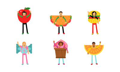 People In Giant Costumes Of Different Kinds Of Fastfood Set Of Vector Illustrations