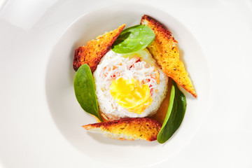 Crab Cake Napoleon with Pike Caviar Sauce Isolated