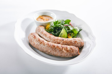 Macro Shot of Munich Sausages for Frying Made from Pork and Beef