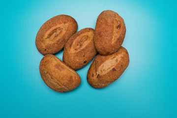 Bun studio image. Buckwheat Bread. Buns made from rye flour. Rye bread.