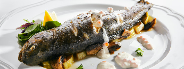 Rainbow Trout on a Vegetable Pillow with Creamy Caviar Sauce