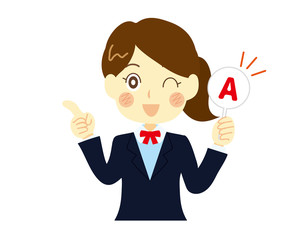 回答する女性、女子高生