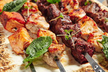 Chicken, Salmon and Meat Shish Kebabs