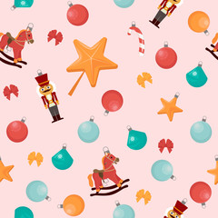 Christmas Tree toys seamless pattern. Editable Vector illustration.