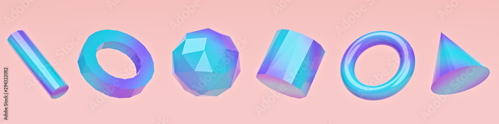 Poster abstract geometric shapes horizontal banner. minimal trendy design. 3d rendering